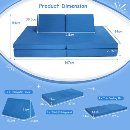 4-Piece Convertible Kids Couch with 2 Folding Mats for Toddler