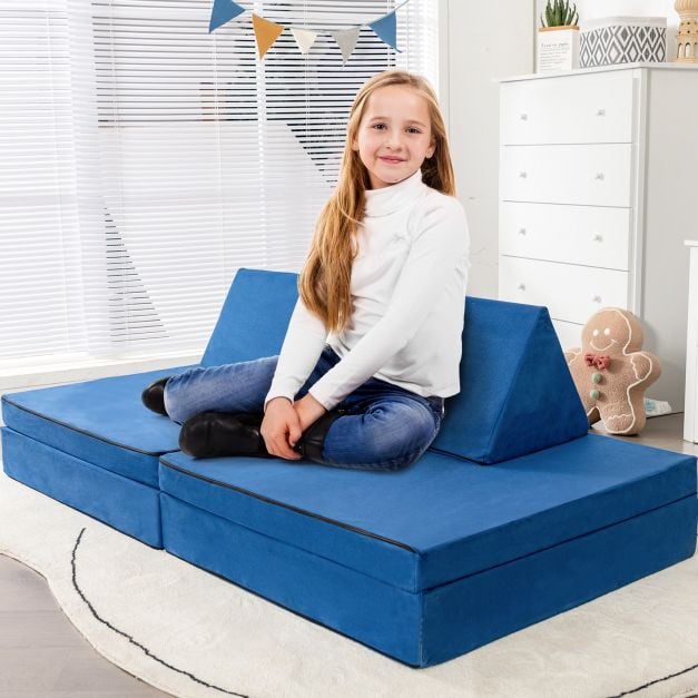 4-Piece Convertible Kids Couch with 2 Folding Mats for Toddler