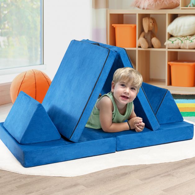 4-Piece Convertible Kids Couch with 2 Folding Mats for Toddler