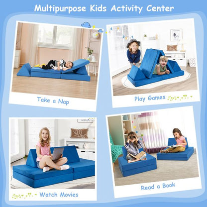 4-Piece Convertible Kids Couch with 2 Folding Mats for Toddler
