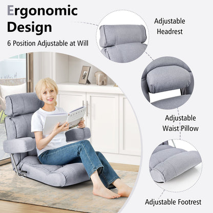 Ergonomic Sofa Lounger Chair with Stepless Adjustment Back-Grey