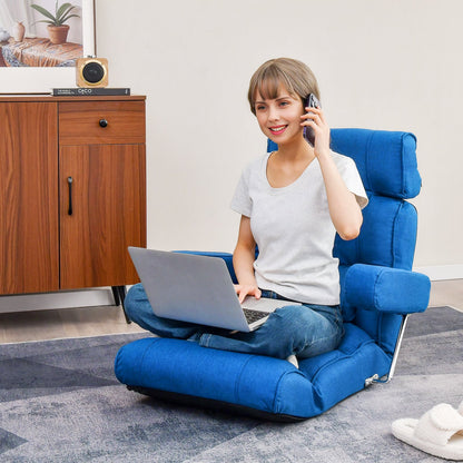 Ergonomic Sofa Lounger Chair with Stepless Adjustment Back-Blue