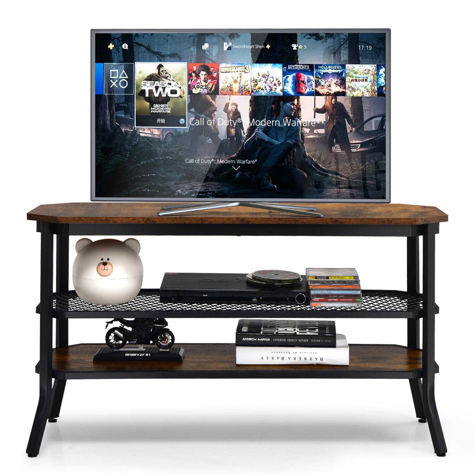 Industrial TV Stand for TVs up to 46 Inch-Rustic Brown