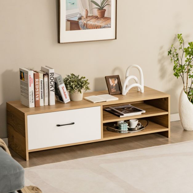Wooden TV Stand with Drawer and 2 Shelves for TVs up to 55 Inches