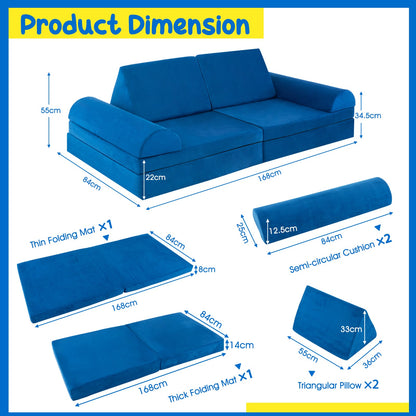 6 Pieces Modular Convertible  Kids Play Couch Sofa-Blue