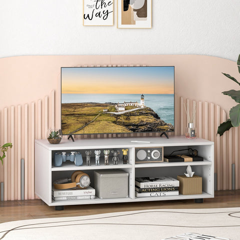 Home TV Stand with 5 Positions Adjustable Shelves for TV up to 4 Cubbies-White