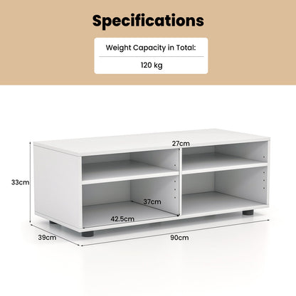 Home TV Stand with 5 Positions Adjustable Shelves for TV up to 4 Cubbies-White