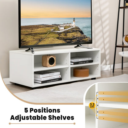 Home TV Stand with 5 Positions Adjustable Shelves for TV up to 4 Cubbies-White