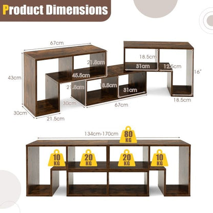 3 Pieces Console TV Stand for TVs up to 65 Inch with Shelves-Brown
