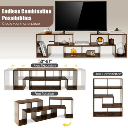 3 Pieces Console TV Stand for TVs up to 65 Inch with Shelves-Brown