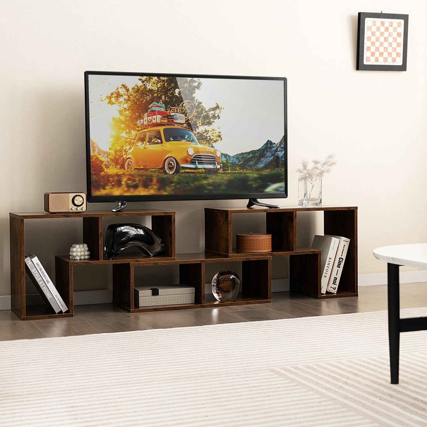 3 Pieces Convertible TV Stand for TVs up to 65 Inches-Rustic Brown