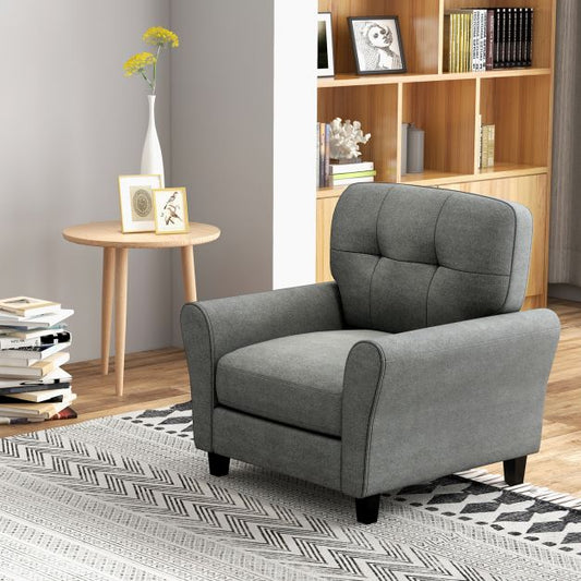 Modern Upholstered Accent Chair with Rubber Wood Legs-Gray