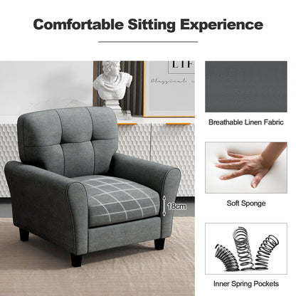 Tufted Upholstered Accent Chair with Non-slip Foot Pads-Grey