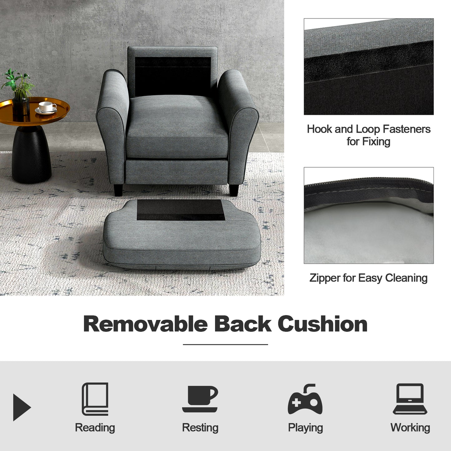 Tufted Upholstered Accent Chair with Non-slip Foot Pads-Grey