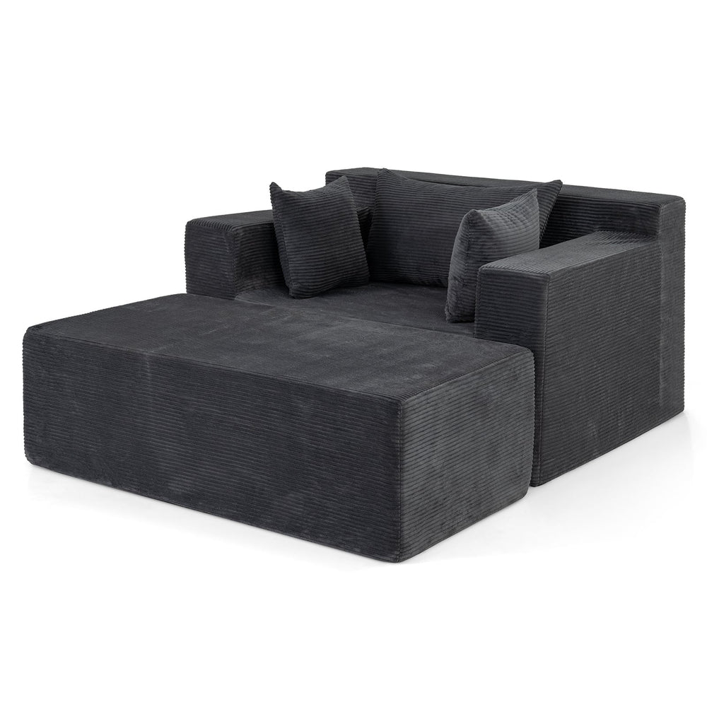 Single Foam Sofa with Ottoman and Pillows Bean Bag Chair No Assembly-Grey