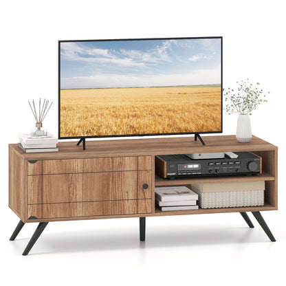 Mid Century Modern Entertainment Center with Cable Hole and Raised Legs-Oak