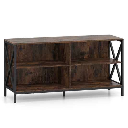 TV Stand for TVs up to 55" with 4 Open Shelves & Raised Metal Legs for Living Room-Rustic Brown