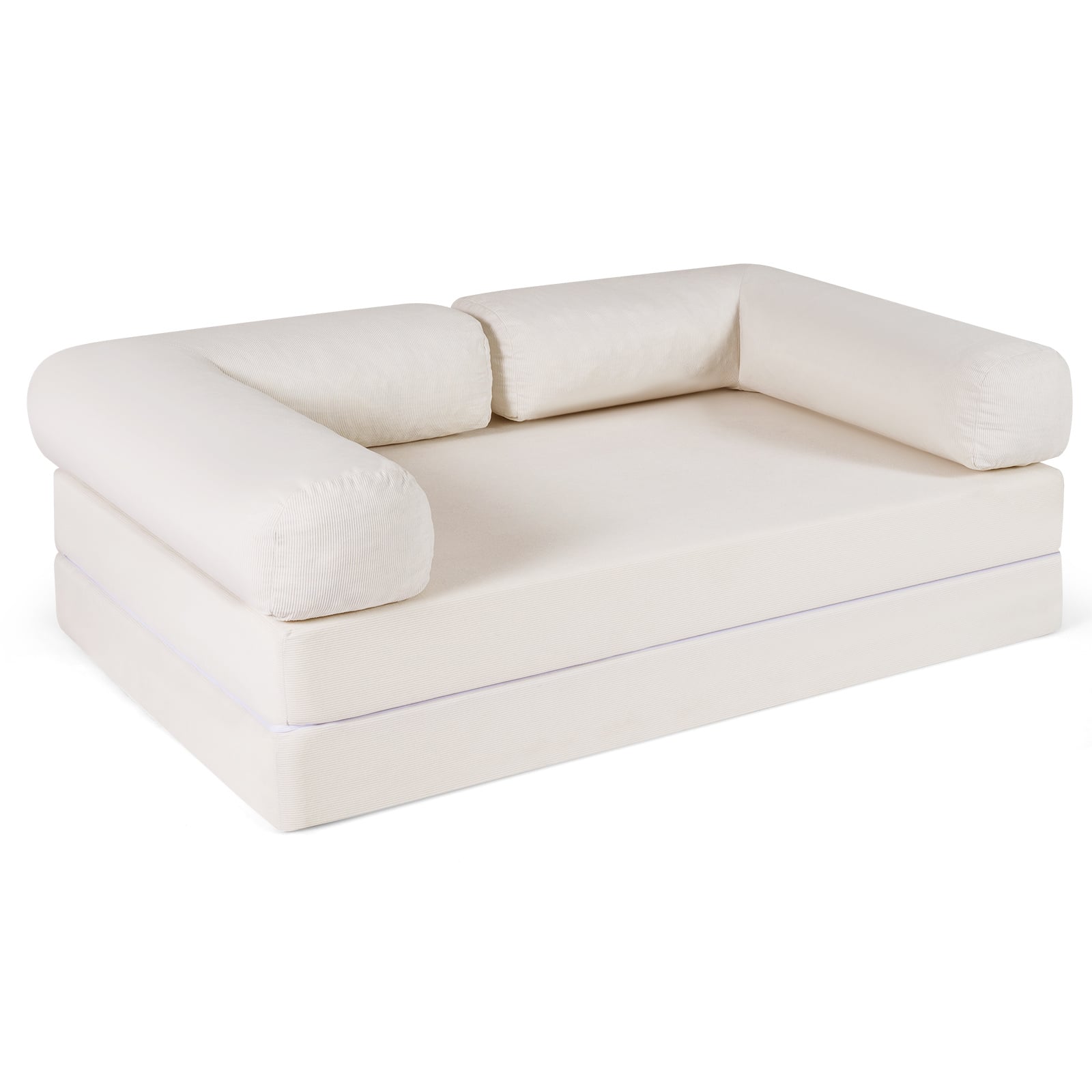 Folding Sofa Bed 4-in-1 Convertible Futon Couch with Comfy Corduroy Cover-Beige