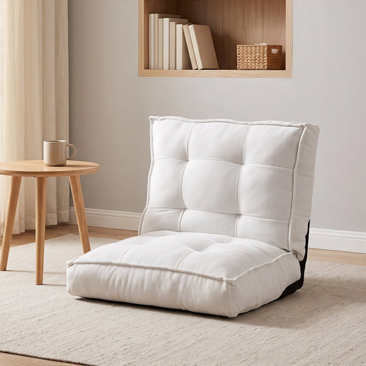 Foldable Floor Chair with Reclining Backrest and Foam Filling-White