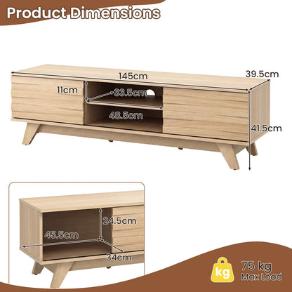 Wooden Media Console with 2 Sliding Doors for TVs-Natural