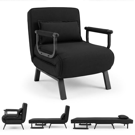 3-in-1 Folding Sofa Bed with Adjustable Backrest with Adjustable Backrest-Black