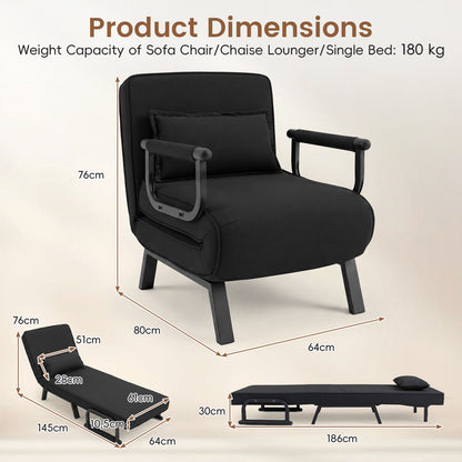 3-in-1 Folding Sofa Bed with Adjustable Backrest with Adjustable Backrest-Black