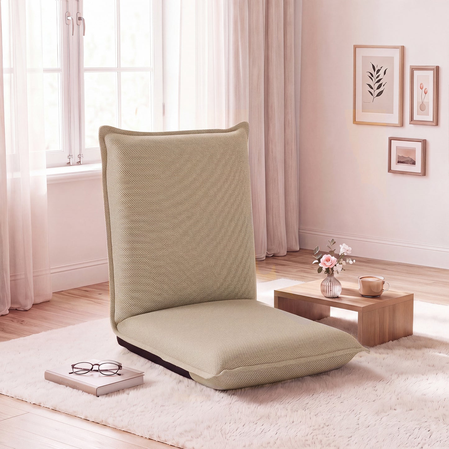 Adjustable Floor Chair with Adjustable Backrest and Sponge Filling-Beige