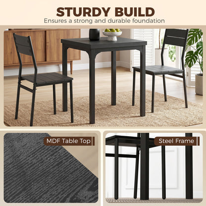 HOMCOM 3 Piece Space-Saving Kitchen Table and Chairs, Dining Table Set for 2 with Metal Legs, Black Wood Effect