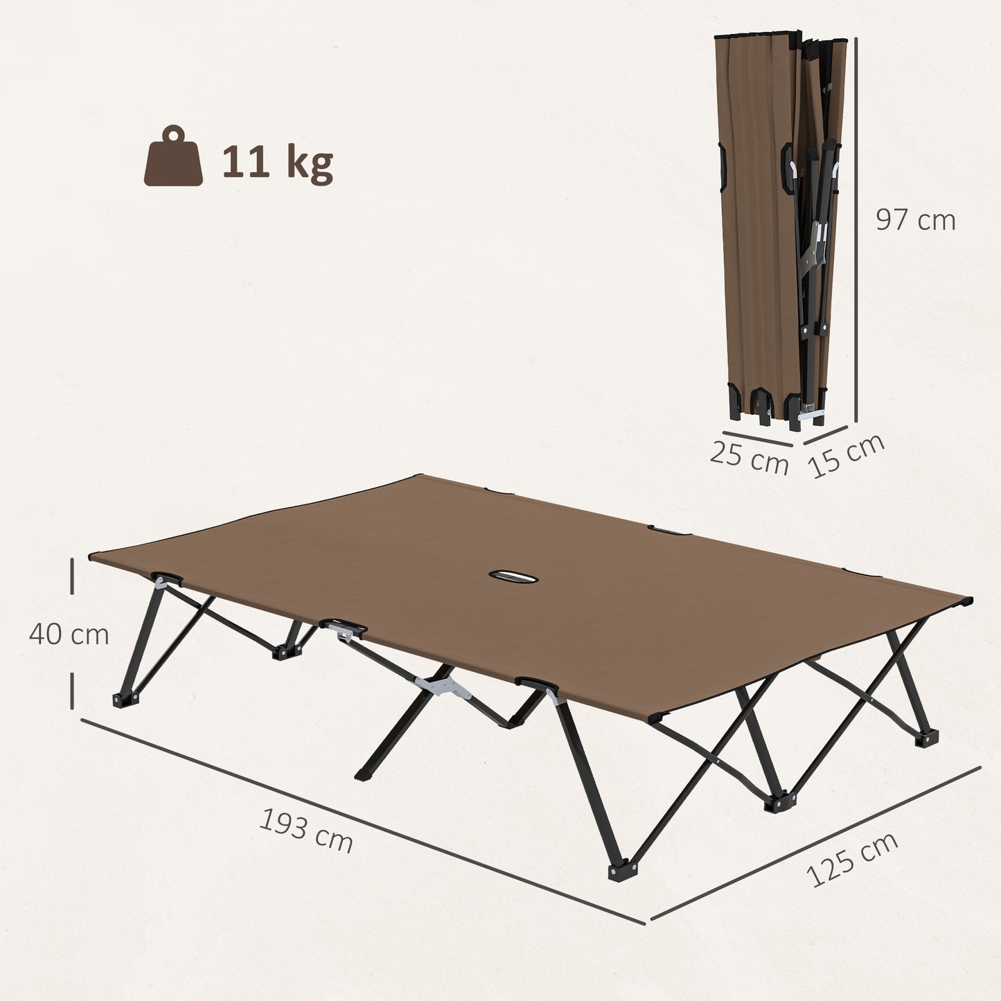 Outsunny Double Camping Cot Bed, with Bag - Khaki