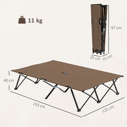 Outsunny Double Camping Cot Bed, with Bag - Khaki
