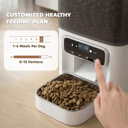PawHut Programmable Automatic Cat Feeder with Timer Up to 6 Meals Per Day, 10s Voice Recorder, Portion Control
