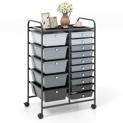 15 Drawer Rolling Storage Cart with 4 Wheels for Beauty Salon-Light Grey