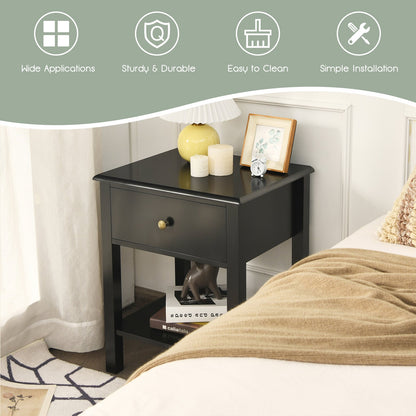 Bedside Table with Drawer and Storage Shelf-Black