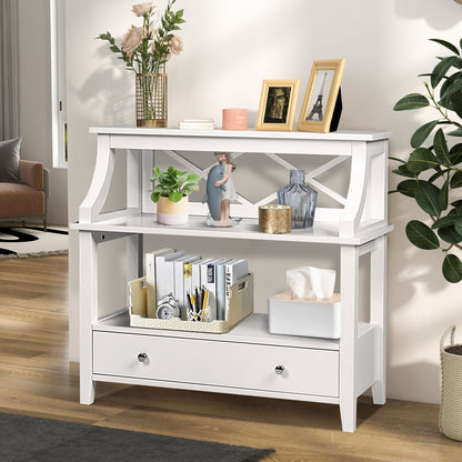 3 Tier Console Table with a Large Drawer for Living Room-White