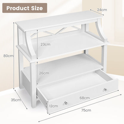 3 Tier Console Table with a Large Drawer for Living Room-White