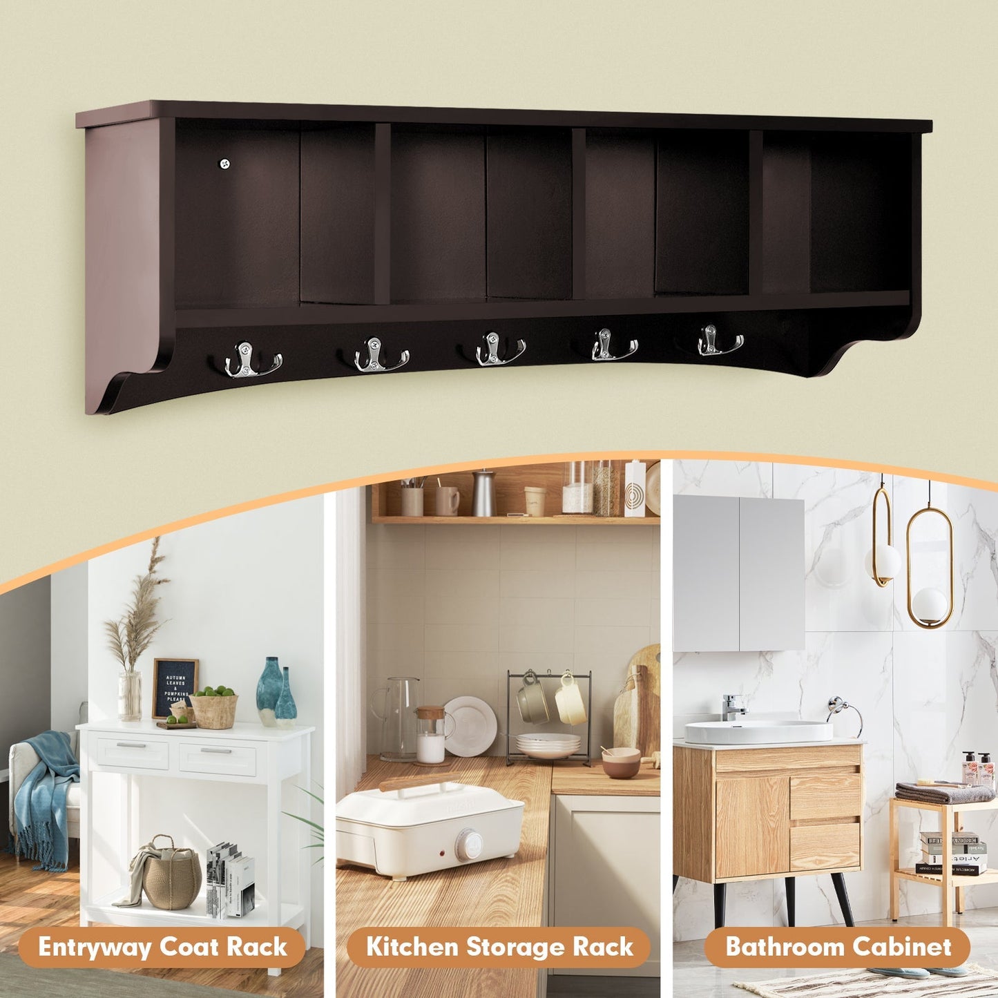 Wall-Mounted Entryway Storage Cabinet-Coffee