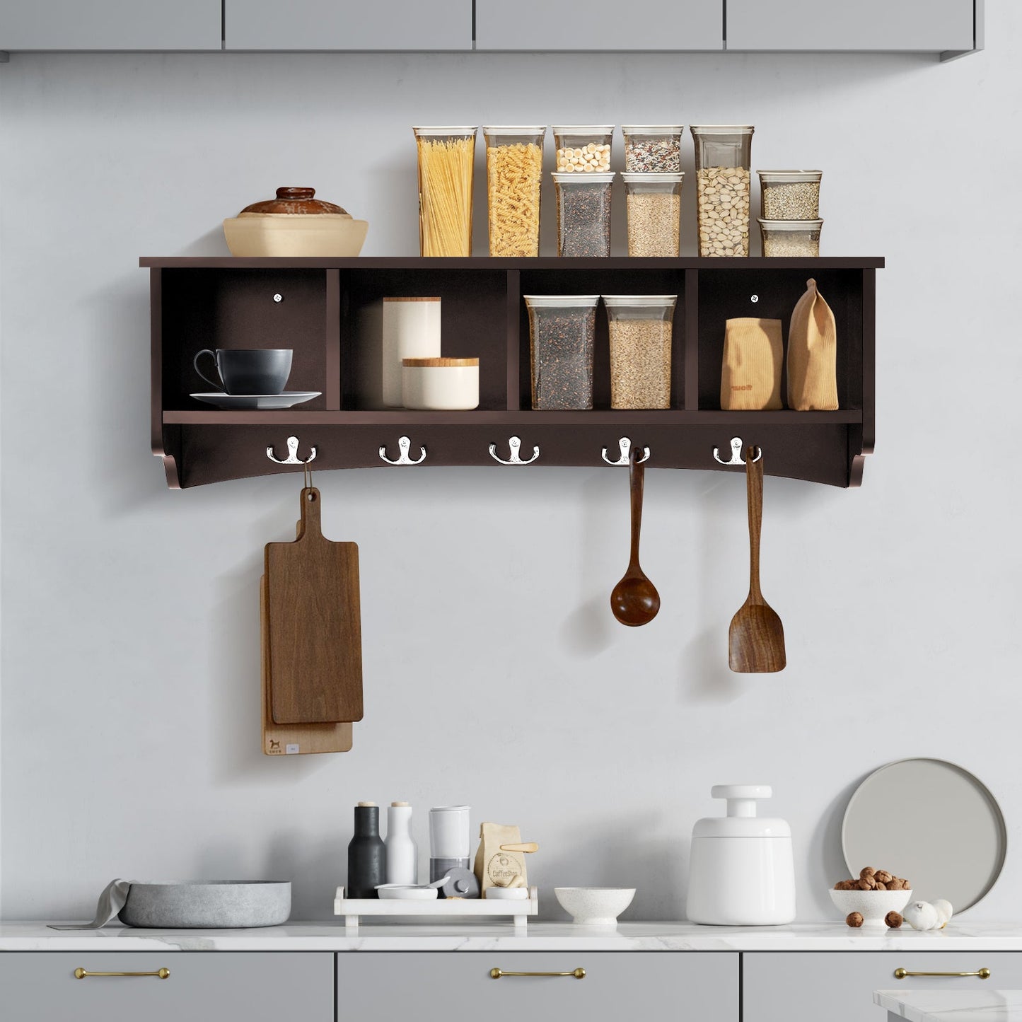 Wall-Mounted Entryway Storage Cabinet-Coffee