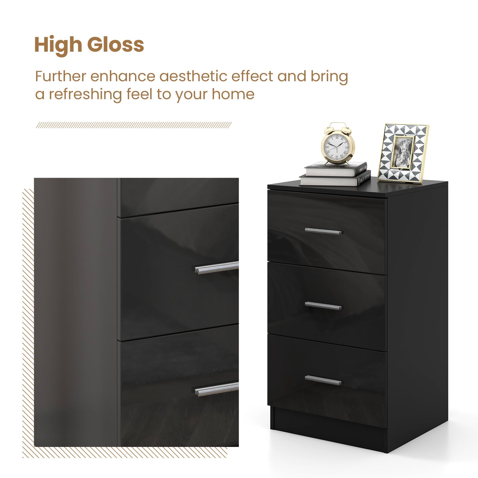3-Drawer Wooden Dresser Cabinet with Anti-Toppling Device-Black