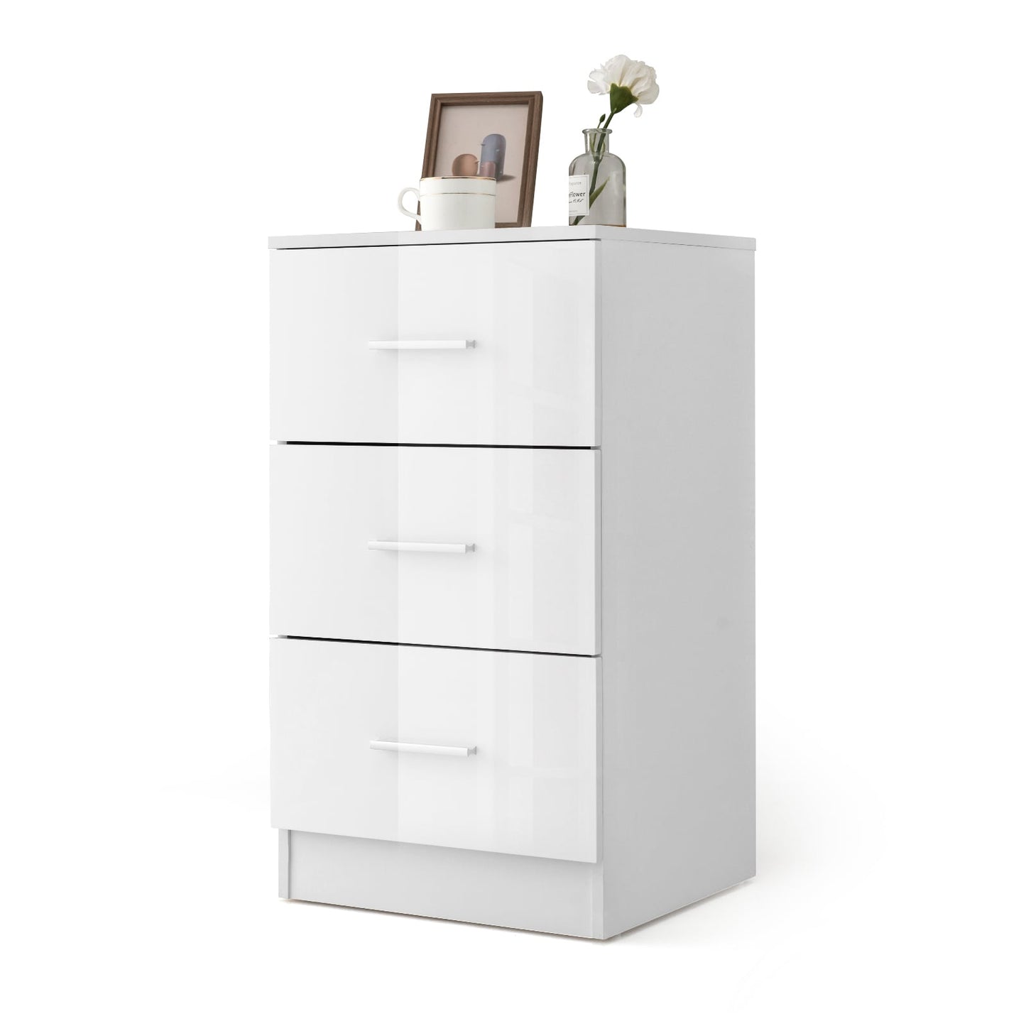 3-Drawer Wooden Dresser Cabinet with Anti-Toppling Device-White