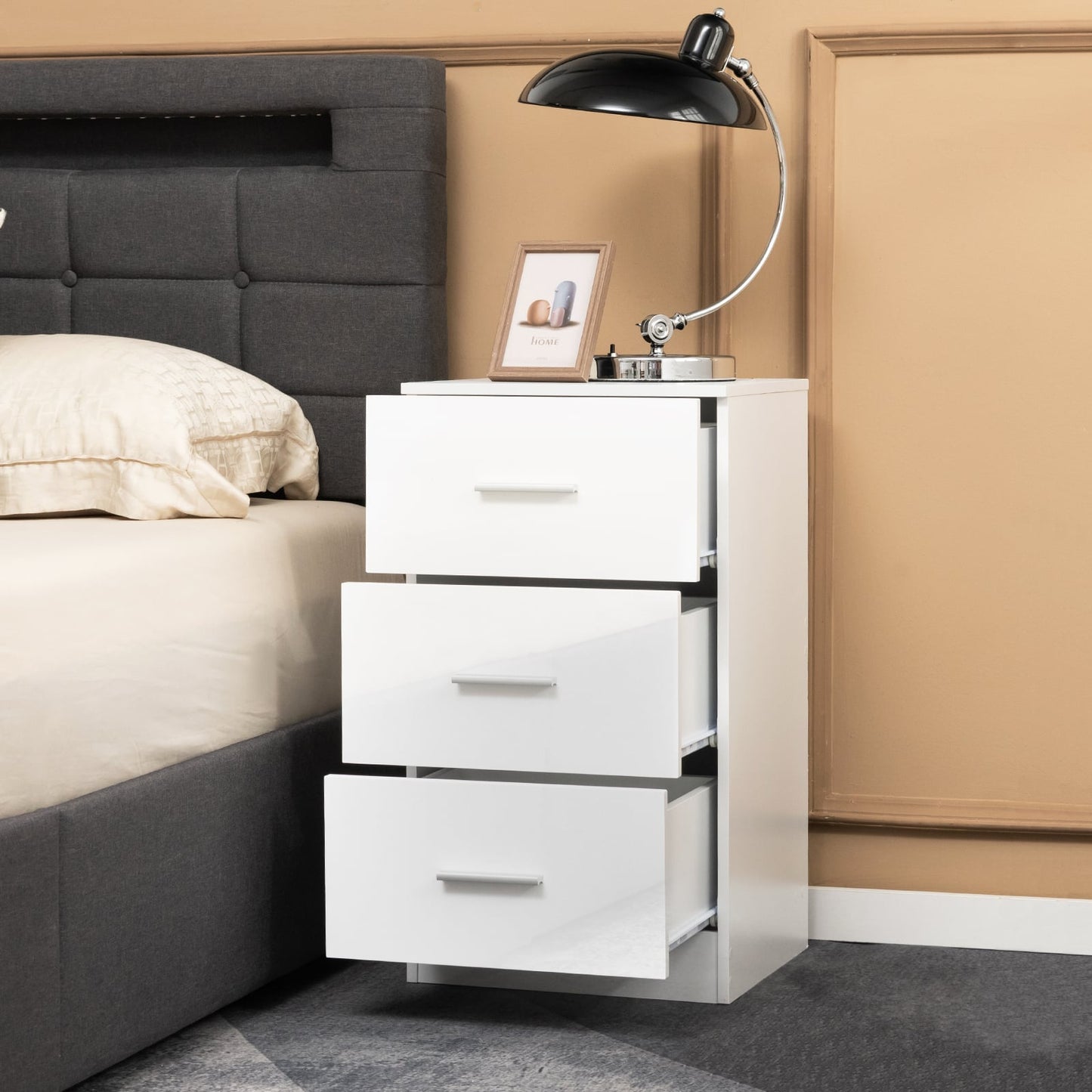 3-Drawer Wooden Dresser Cabinet with Anti-Toppling Device-White
