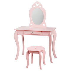 Kids Vanity Table and Stool with Removable Mirror and Drawer-Pink