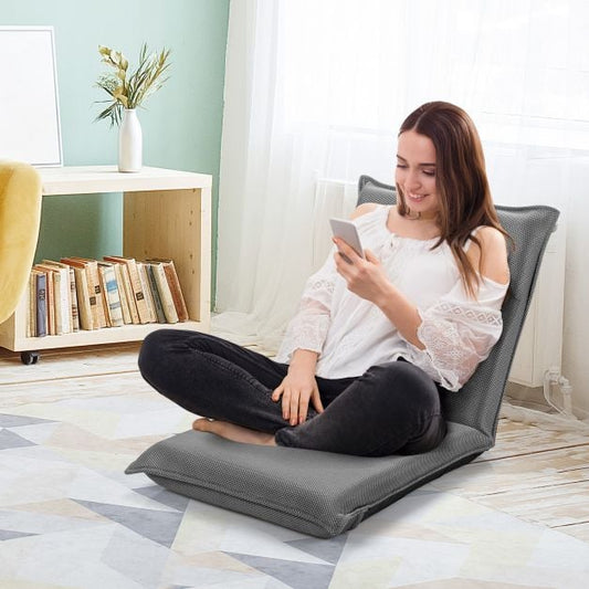 Foldable Floor Chair with Robust Armchair for Watching TV-Grey