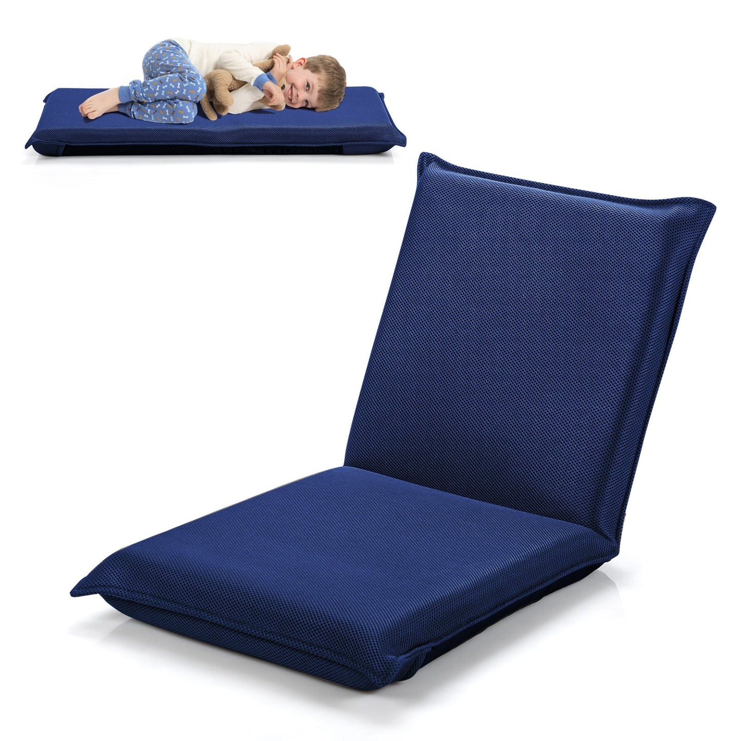 Folding Floor Chair with Reclining Function and 6 Adjustable Positions-Navy