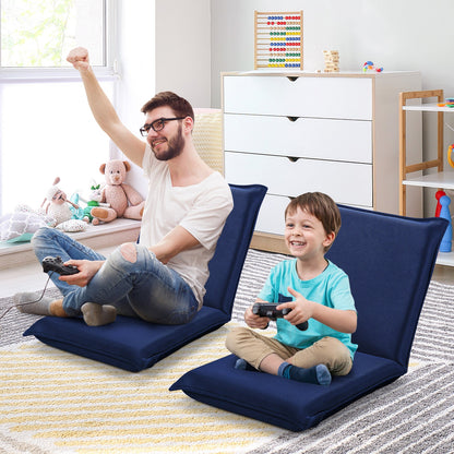 Folding Floor Chair with Reclining Function and 6 Adjustable Positions-Navy