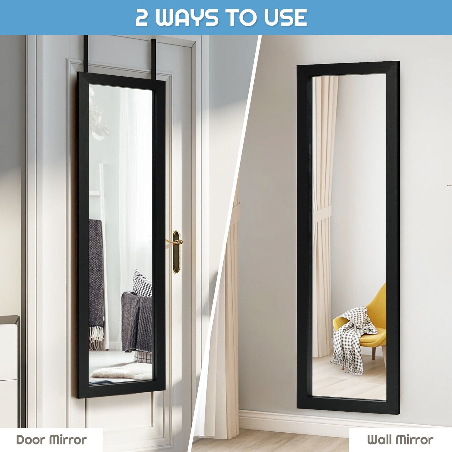 Full Body Mirror Wall Mounted Dressing Mirror for Bedroom-Black