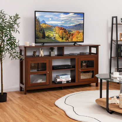 Living Room Console Table for TVs with Wooden Fireplace and 2 Cabinets -Brown