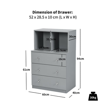 3-Drawer Dresser with 2 Open Compartments for Living Room Bedroom-Grey