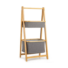 Bamboo Laundry Basket with Fabric Storage Bins-Natural