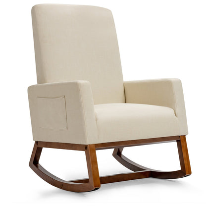 Upholstered Fabric Armchair with Rubber Wood Base-Beige