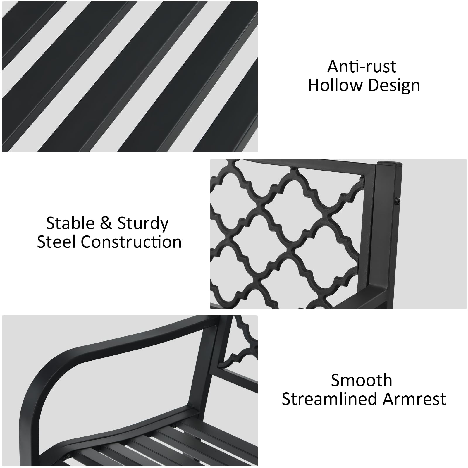 Patio Garden Bench with Iron Casted Seat, Armrest and Backrest